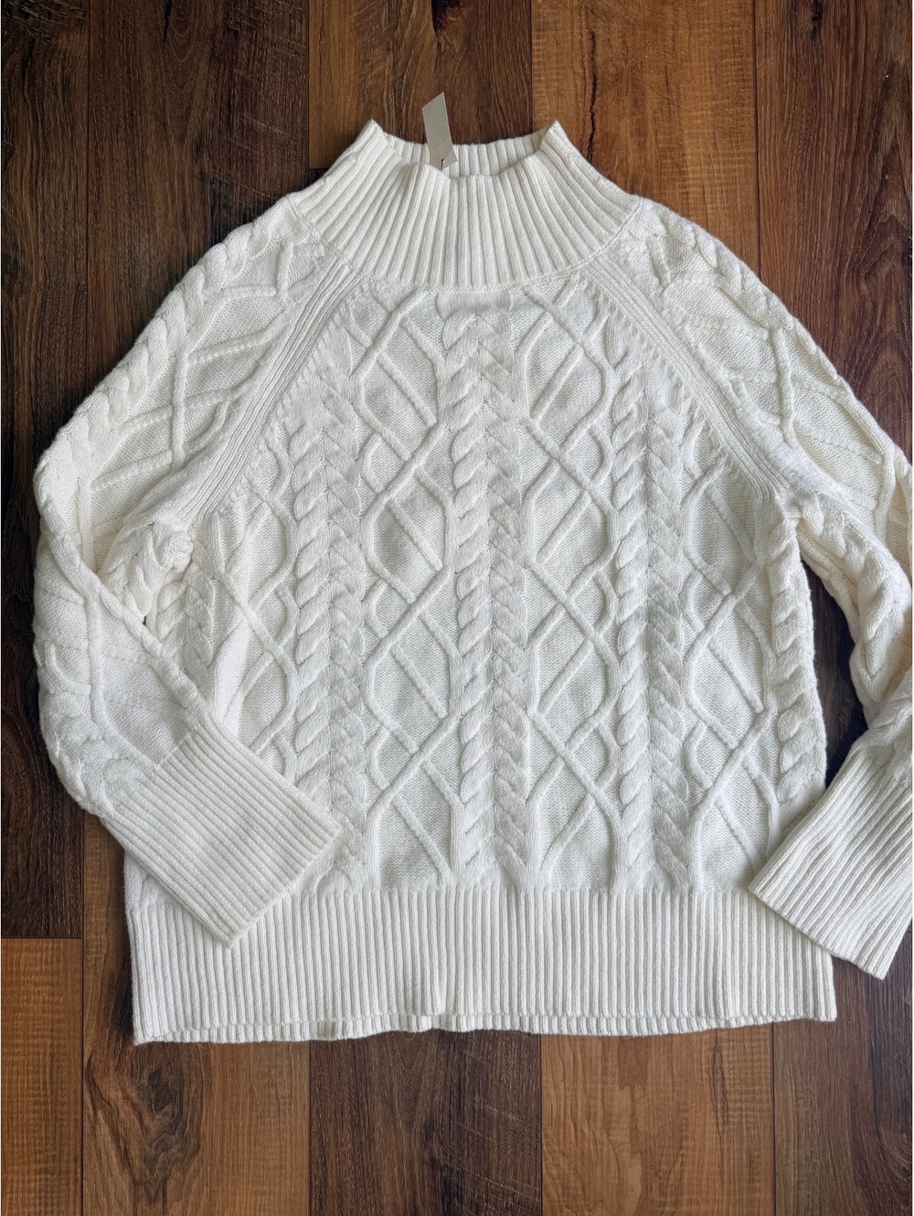 Talbots Large White Cable Knit Sweater Made in Cambodia
